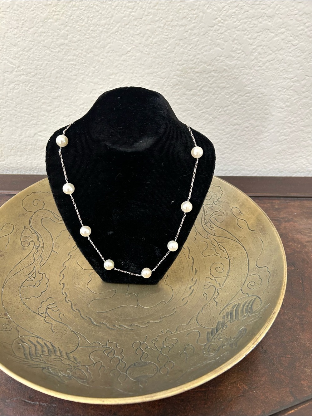 Classic Pearl Bead Necklace - White Pearls on Sterling Silver Chain
